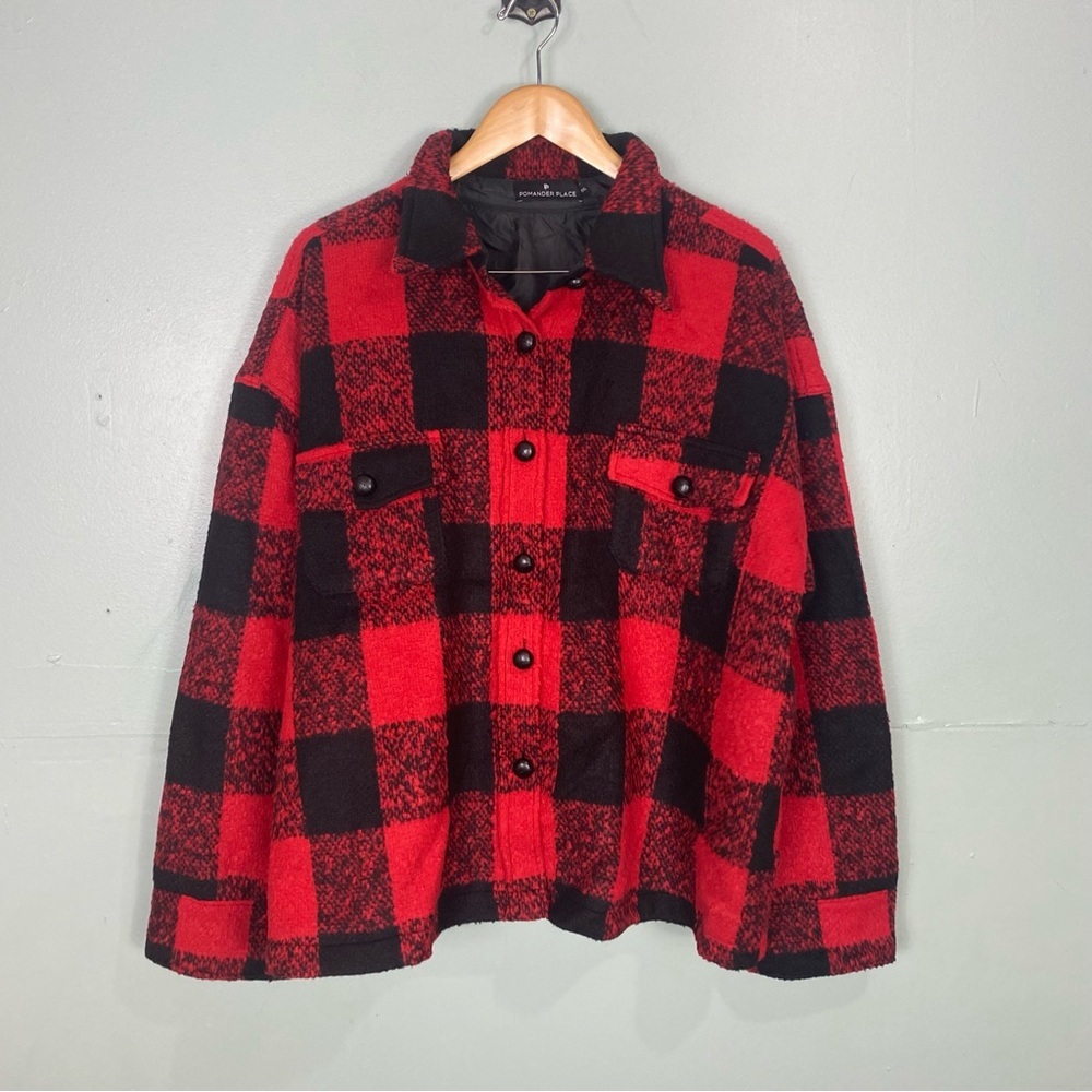 Pomander Place Buffalo Plaid Red Black Shacket Sz XXL